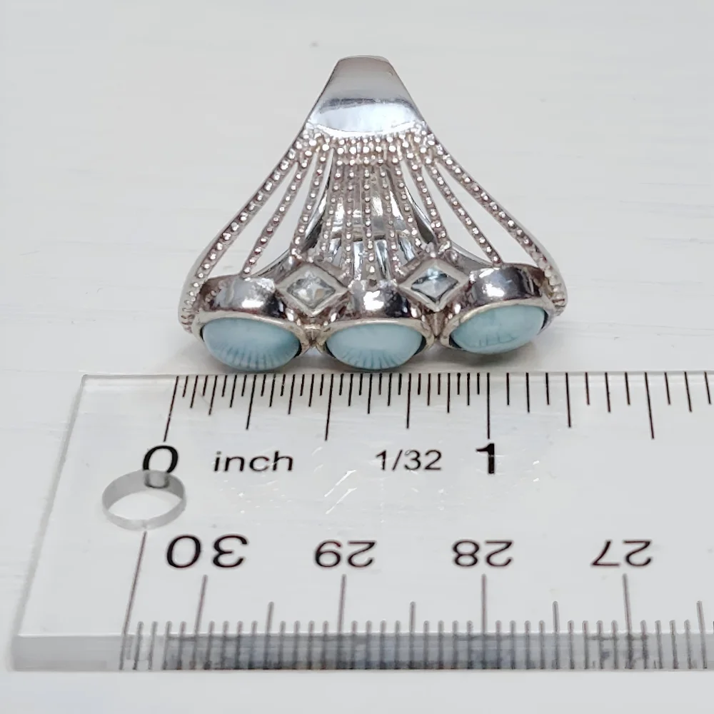 Sterling Silver Larimar Blue Topaz Openwork Filigree Ring SIZE 8 (Please Read) - Picture 8 of 13
